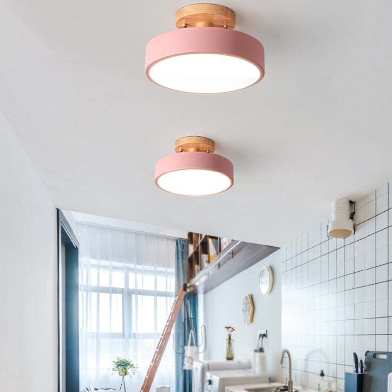 LED Round Semi Flush Nordic Metal and Wood Ceiling Semi Flush in 5 - Colors