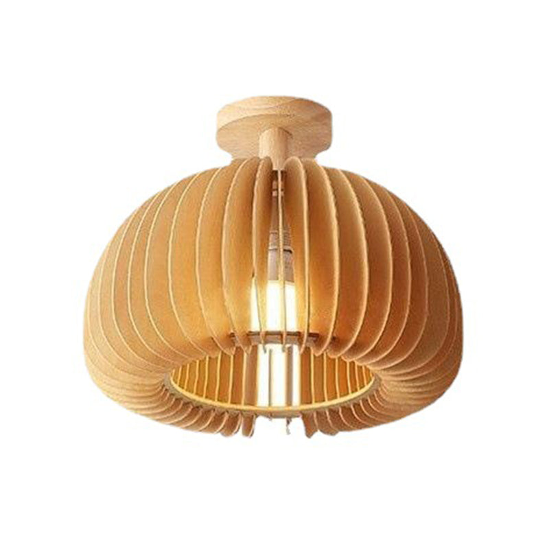 1-Light Ceiling Light Modern Ceiling Mount Light with Wood Shade for Living Room