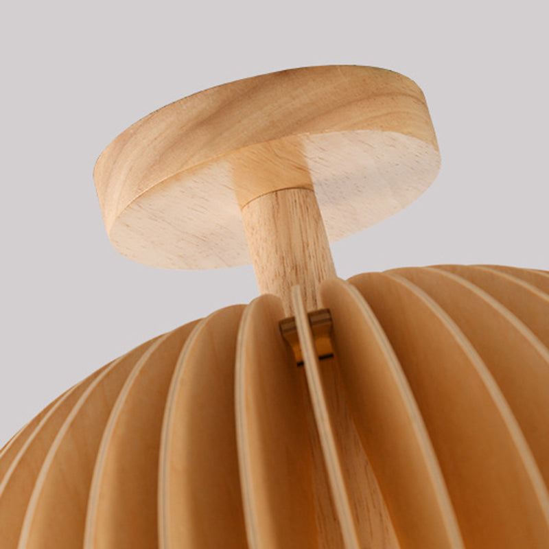 1-Light Ceiling Light Modern Ceiling Mount Light with Wood Shade for Living Room