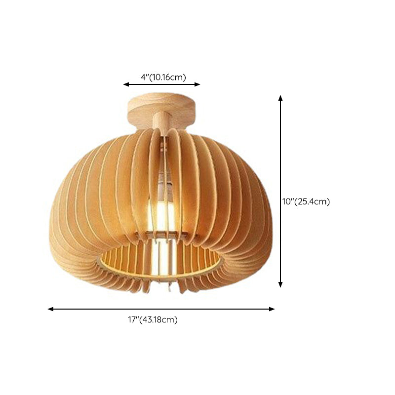 1-Light Ceiling Light Modern Ceiling Mount Light with Wood Shade for Living Room