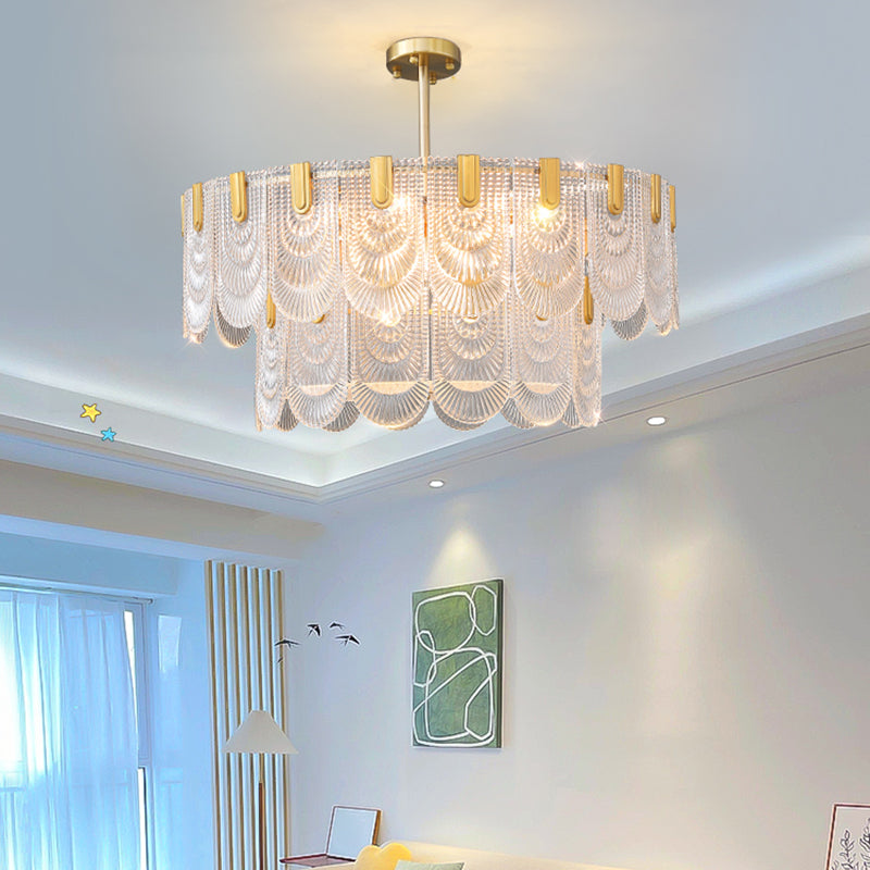 Gold Modern Metal Ceiling Light Geometric Shape Island Lamp with Glass Shade for Bedroom
