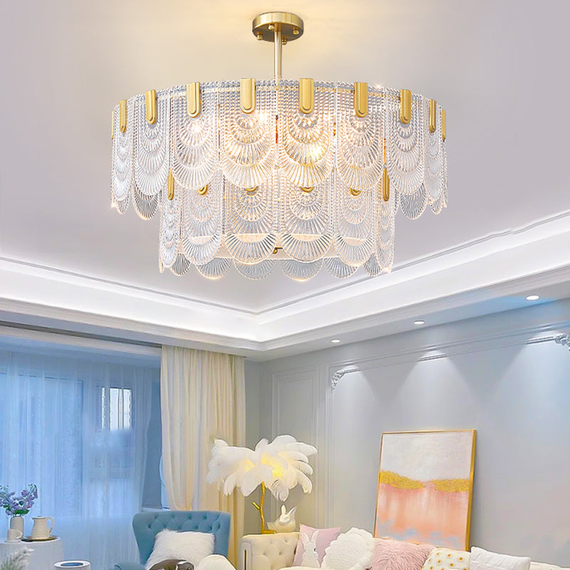 Gold Modern Metal Ceiling Light Geometric Shape Island Lamp with Glass Shade for Bedroom