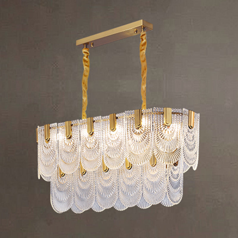 Gold Modern Metal Ceiling Light Geometric Shape Island Lamp with Glass Shade for Bedroom