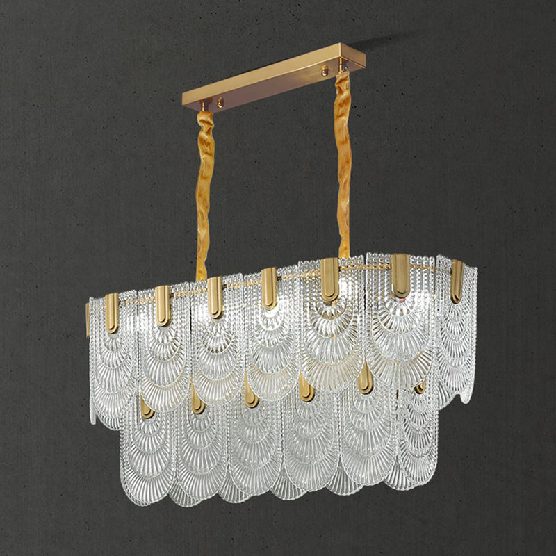 Gold Modern Metal Ceiling Light Geometric Shape Island Lamp with Glass Shade for Bedroom