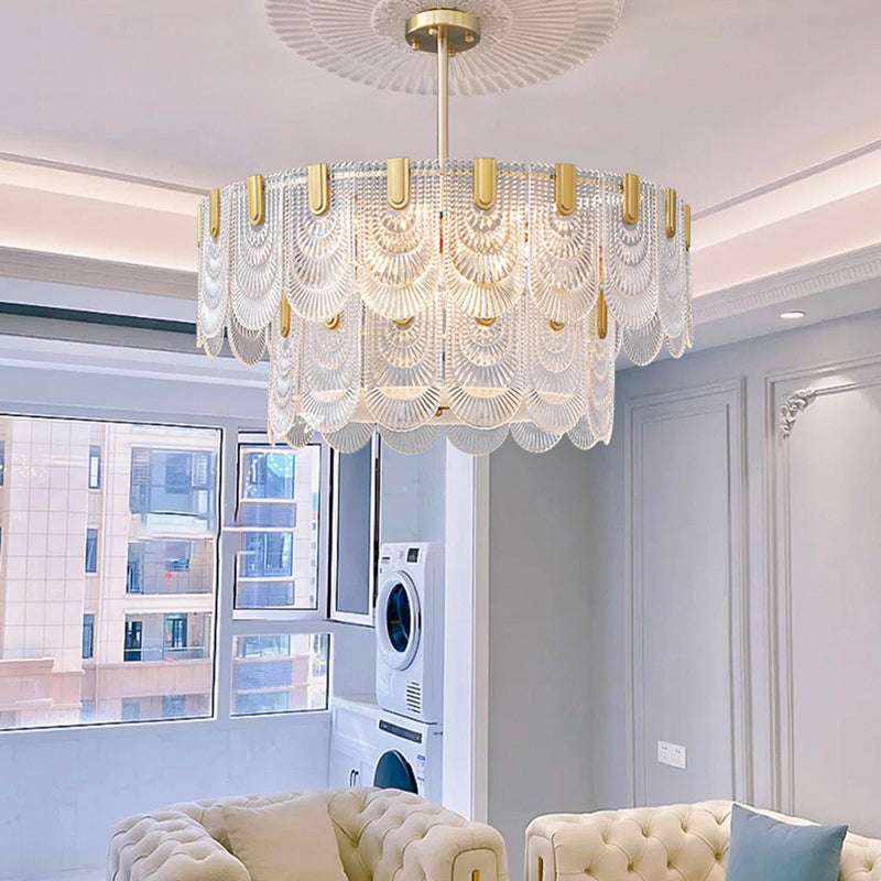 Gold Modern Metal Ceiling Light Geometric Shape Island Lamp with Glass Shade for Bedroom