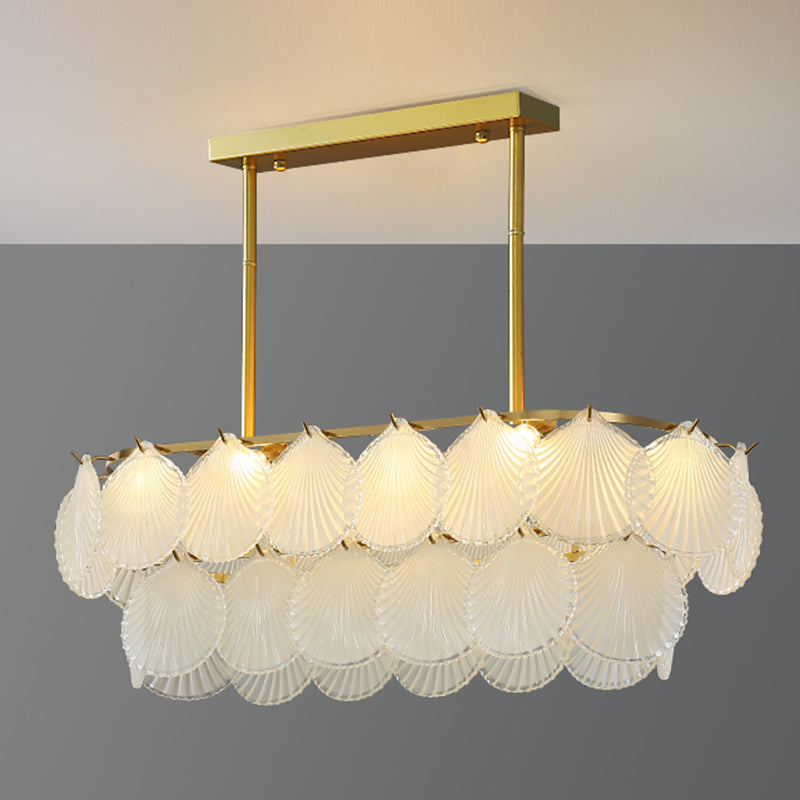 Modern Metal Ceiling Light Shell Shape Island Light with Glass Shade for Living Room