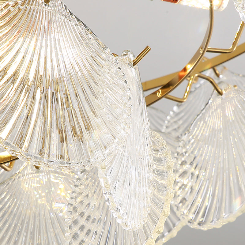 Modern Metal Ceiling Light Shell Shape Island Light with Glass Shade for Living Room