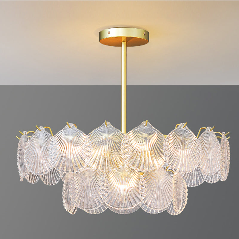 Gold Modern Metal Ceiling Light Geometric Shape Island Light with Shell Shade for Bedroom