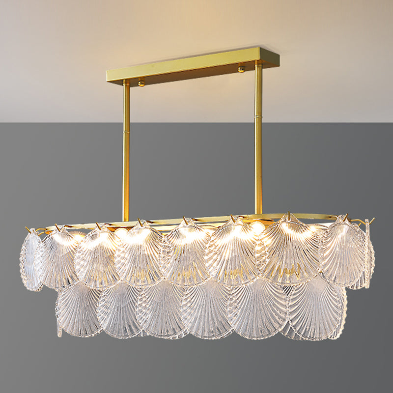 Gold Modern Metal Ceiling Light Geometric Shape Island Light with Shell Shade for Bedroom
