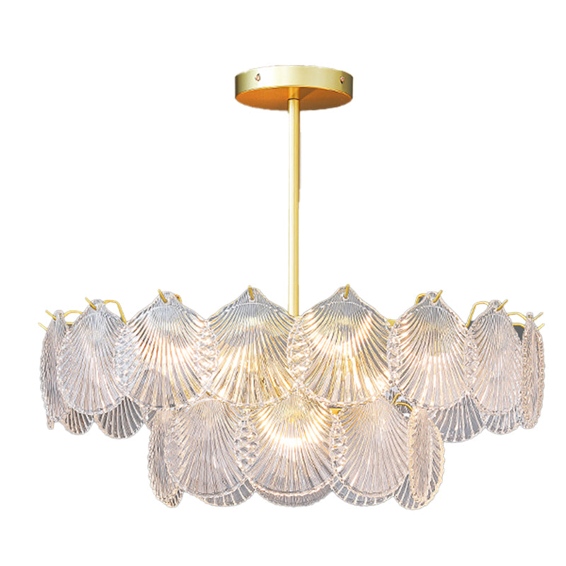 Gold Modern Metal Ceiling Light Geometric Shape Island Light with Shell Shade for Bedroom