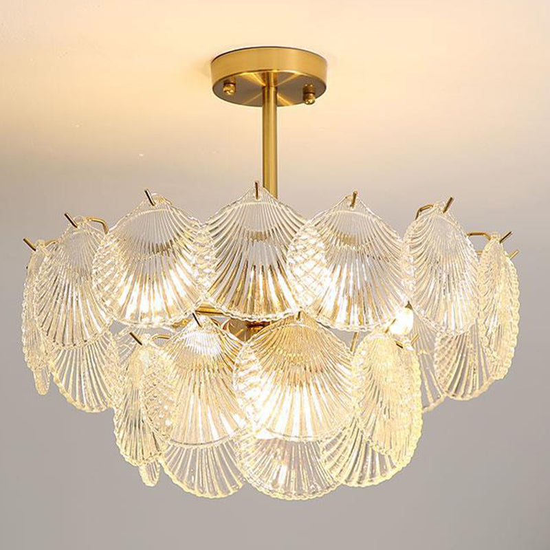 Gold Modern Metal Ceiling Light Geometric Shape Island Light with Shell Shade for Bedroom