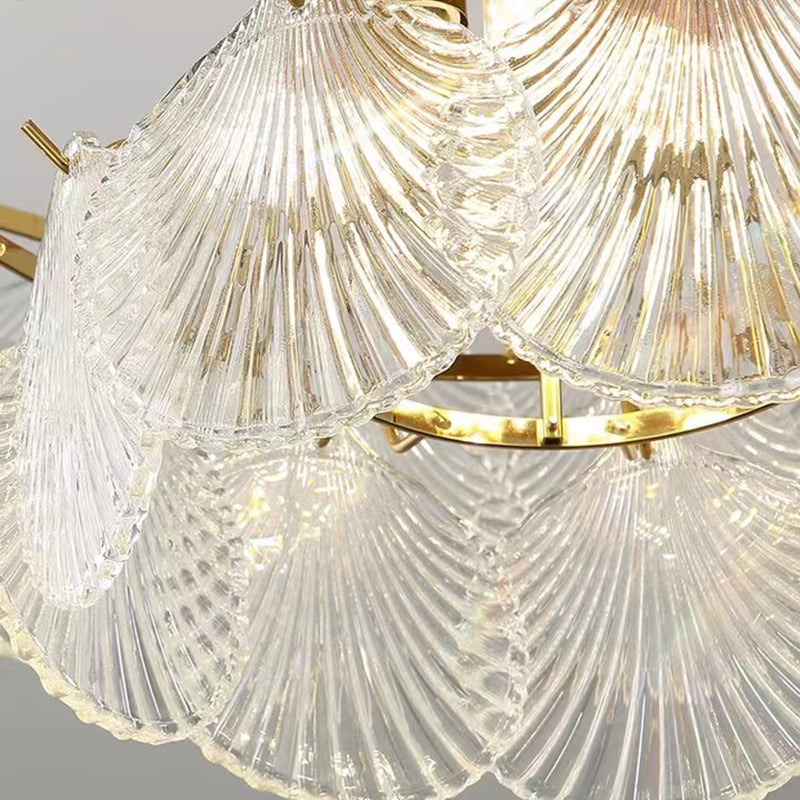 Gold Modern Metal Ceiling Light Geometric Shape Island Light with Shell Shade for Bedroom