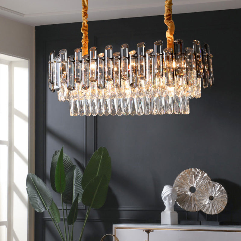 Modern Metal Ceiling Light Geometric Shape Ceiling Lamp with Crystal Shade for Living Room