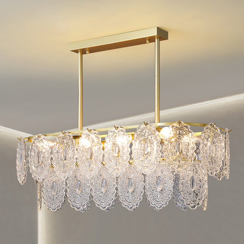 Modern Metal Ceiling Lamp Geometric Shape Island Light with Glass Shade for Living Room