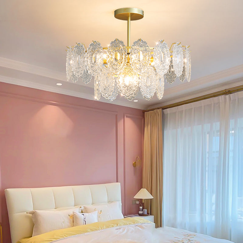 Modern Metal Ceiling Lamp Geometric Shape Island Light with Glass Shade for Living Room