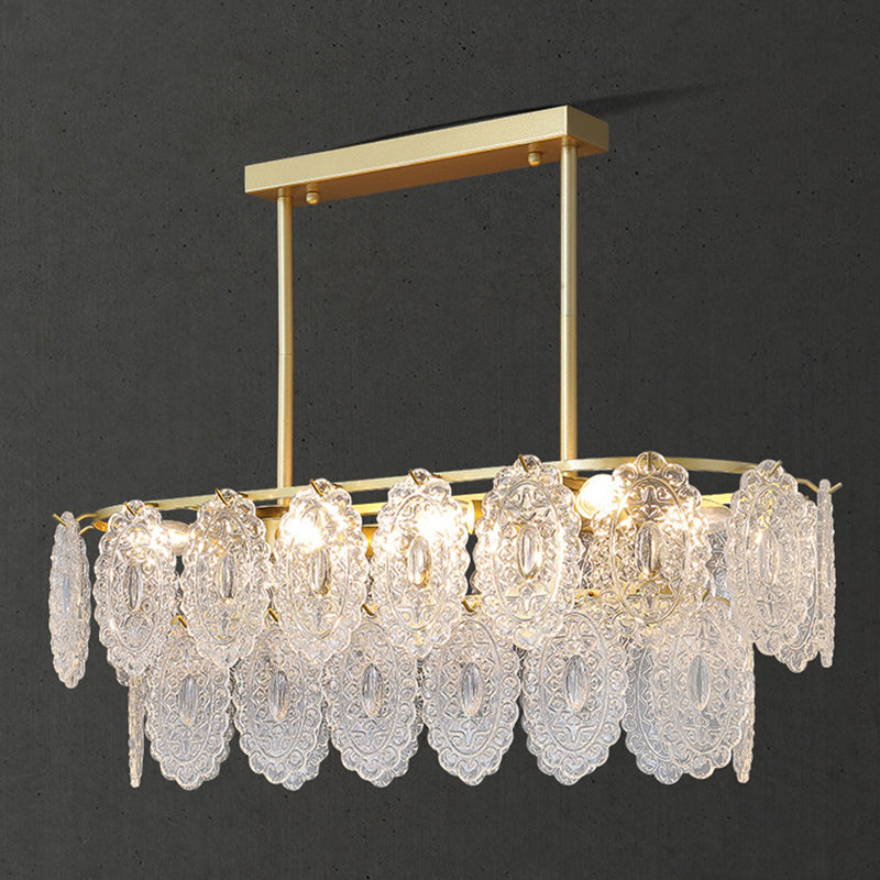 Modern Metal Ceiling Lamp Geometric Shape Island Light with Glass Shade for Living Room