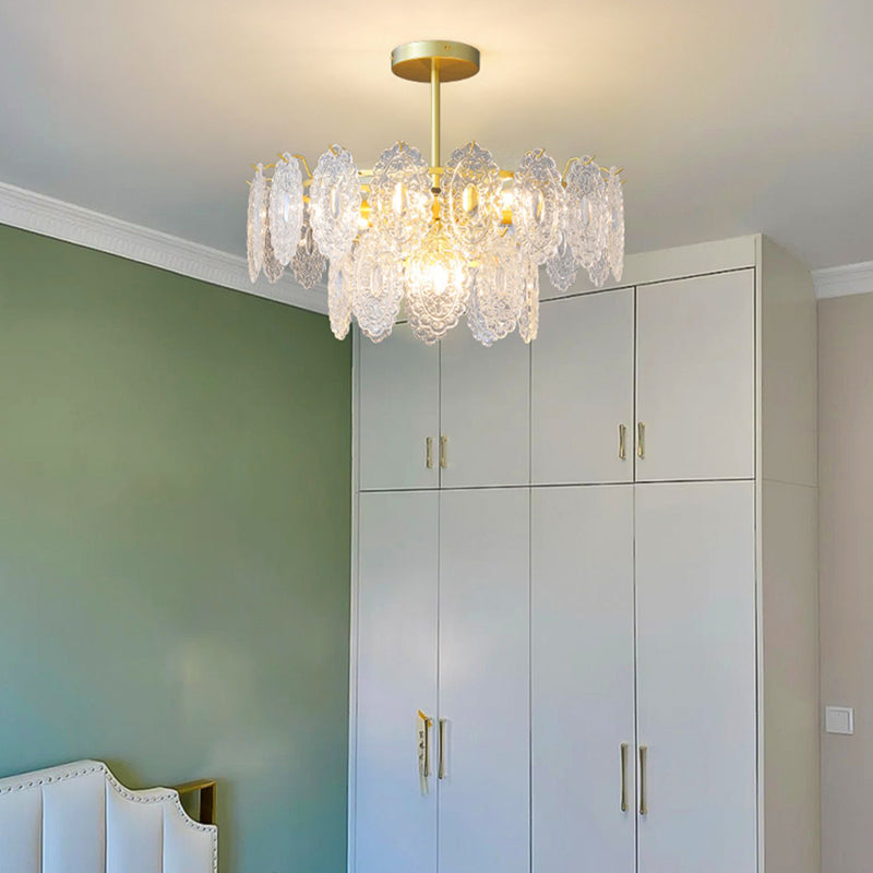 Modern Metal Ceiling Lamp Geometric Shape Island Light with Glass Shade for Living Room