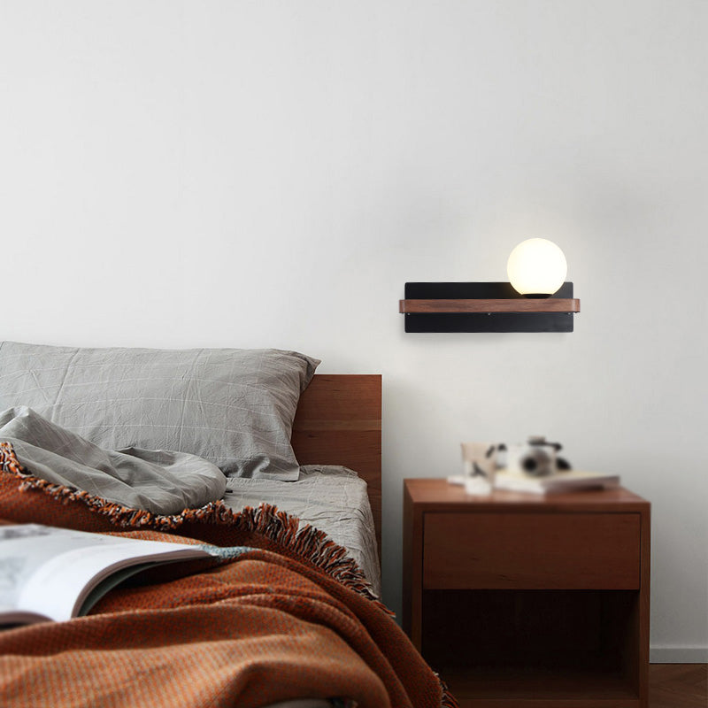Contemporary Wood Wall Mounted Lighting Glass Shade Wall Lamp for Bedroom