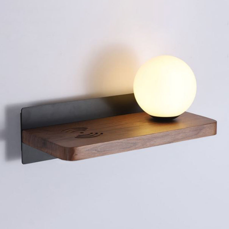 Contemporary Wood Wall Mounted Lighting Glass Shade Wall Lamp for Bedroom