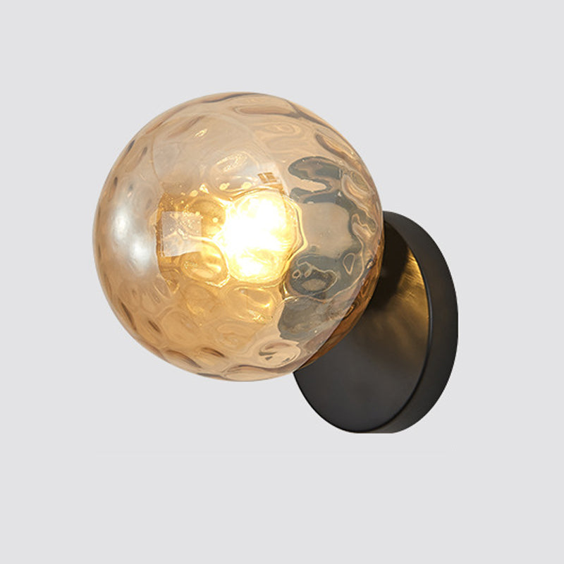 Globe Shade 1 - Light Wall Lighting Fixture in Black / Gold Iron & Glass Wall Fixture