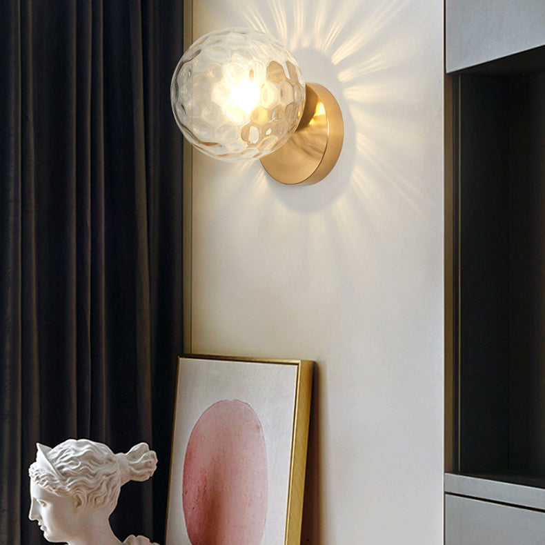 Globe Shade 1 - Light Wall Lighting Fixture in Black / Gold Iron & Glass Wall Fixture