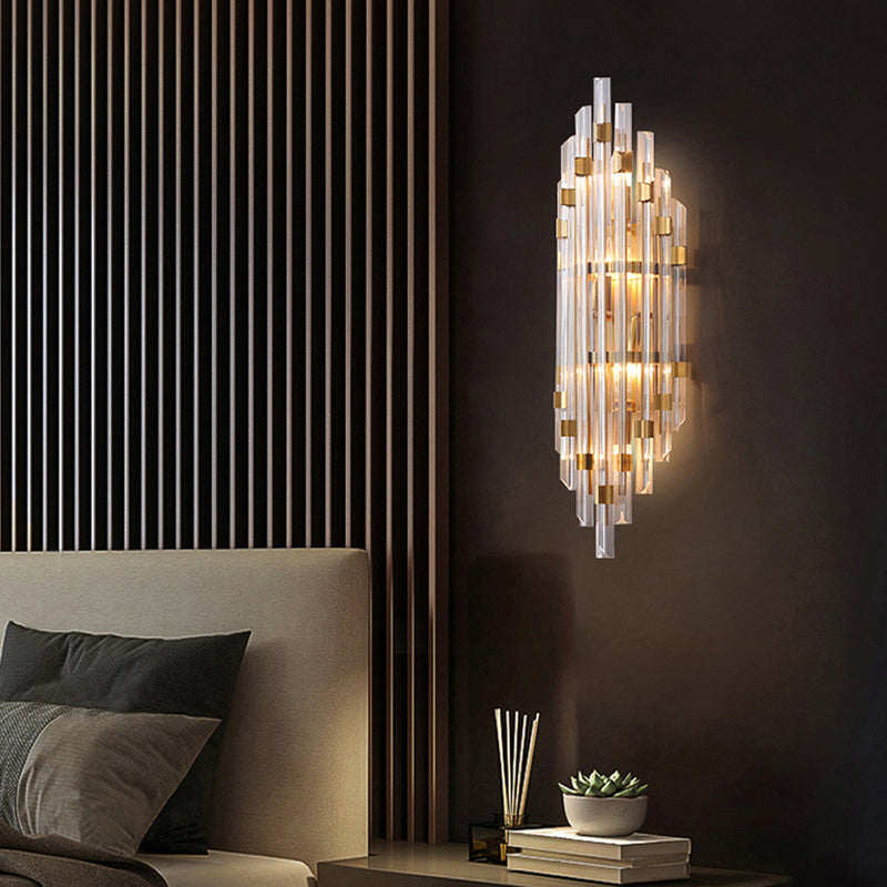 Geometric Shape Crystal Wall Lighting Modern Style 2-Lights Wall Mounted Light in Gold