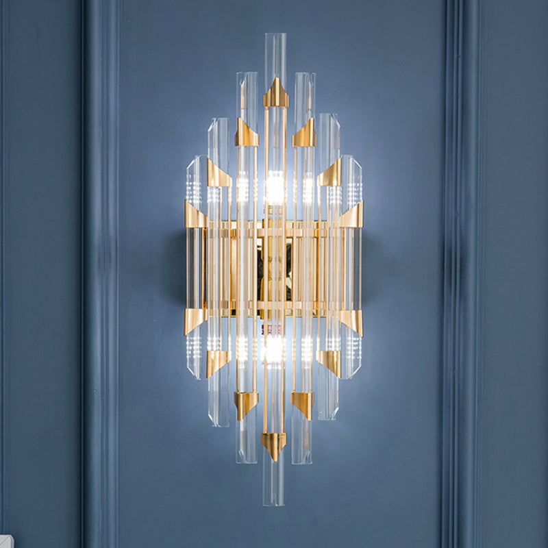 Geometric Shape Crystal Wall Lighting Modern Style 2-Lights Wall Mounted Light in Gold