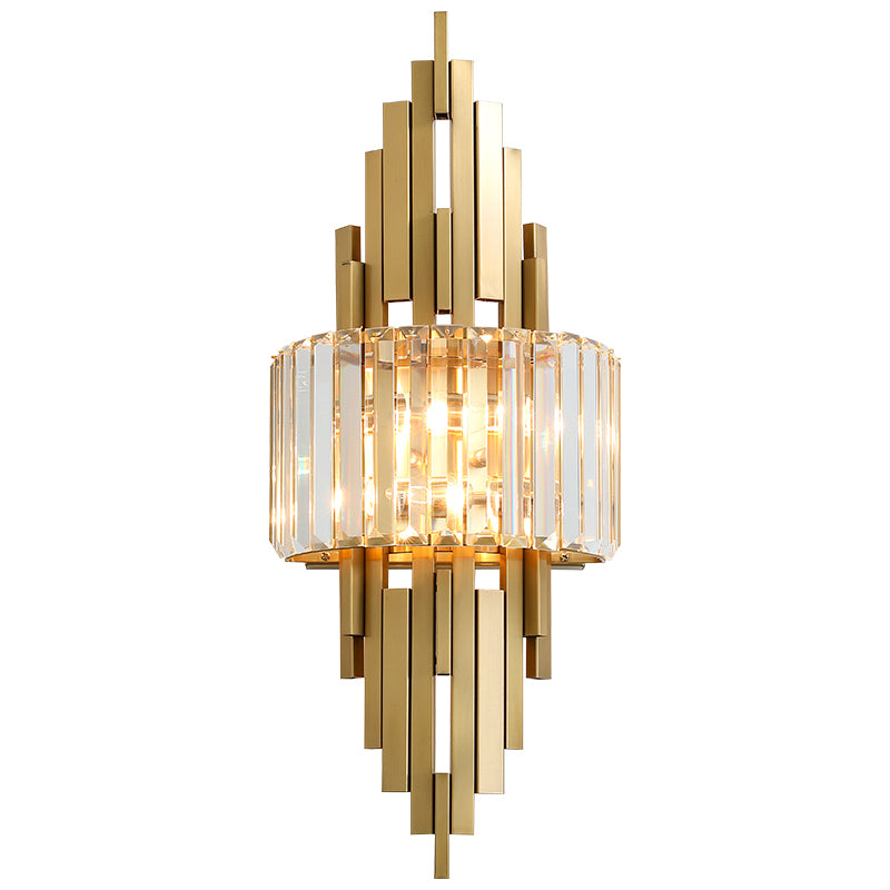 Geometric Shape Crystal Wall Lighting Modern Style 2-Lights Wall Mounted Light in Gold