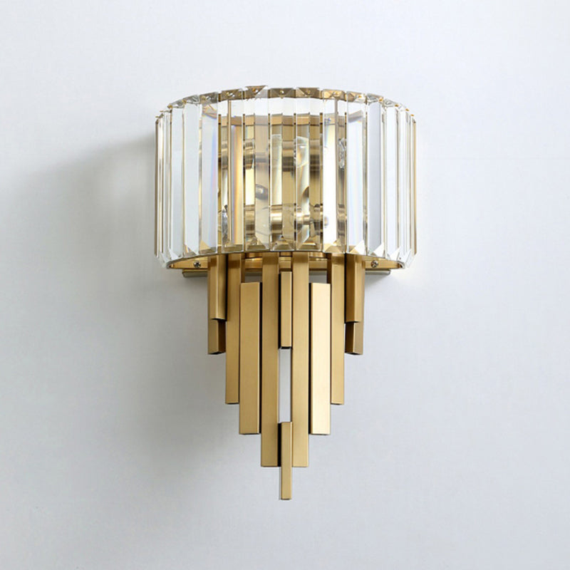 Geometric Shape Crystal Wall Lighting Modern Style 2-Lights Wall Mounted Light in Gold