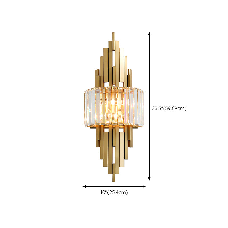 Geometric Shape Crystal Wall Lighting Modern Style 2-Lights Wall Mounted Light in Gold