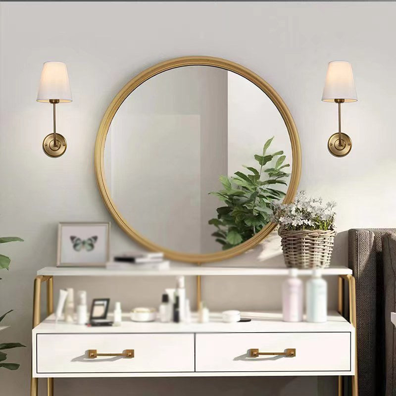 Modern Single Bathroom Vanity Light Black/Brass Metal Bath Bar with Fabric Shade
