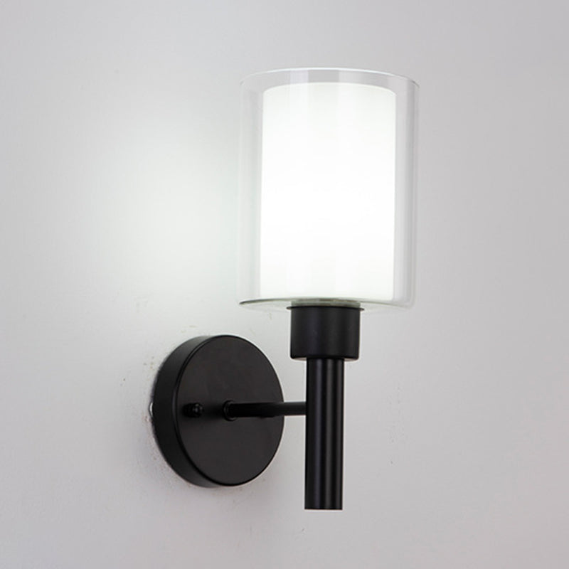 Contemporary Black/Golden Bathroom Vanity Light 1 Light Glass Bath Bar