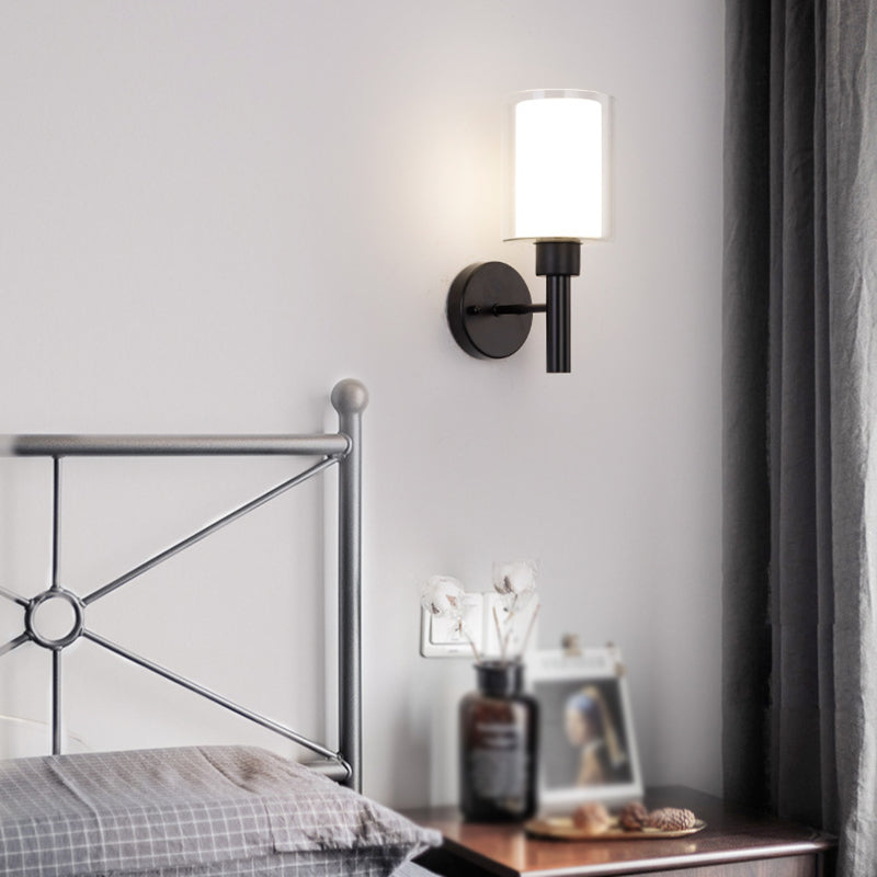 Contemporary Black/Golden Bathroom Vanity Light 1 Light Glass Bath Bar