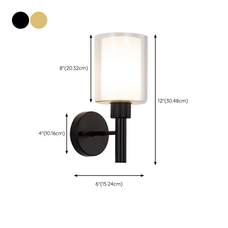 Contemporary Black/Golden Bathroom Vanity Light 1 Light Glass Bath Bar