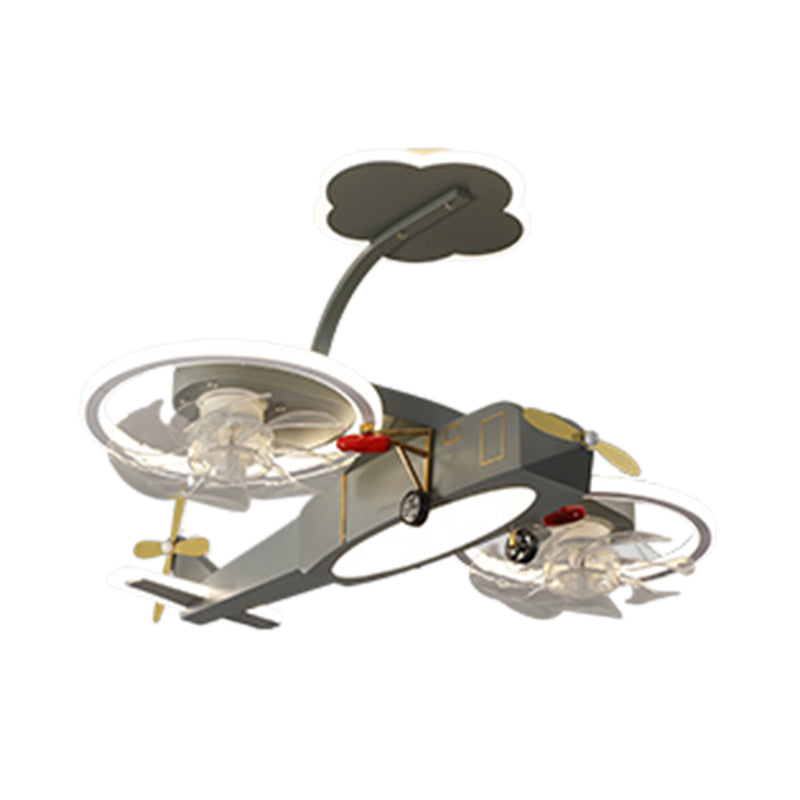 Kids LED Ceiling Fan Lamp Airplane Metal Fan Lighting in Grey for Bedroom