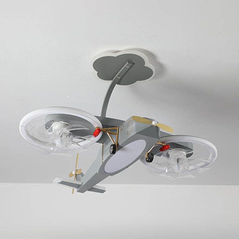 Kids LED Ceiling Fan Lamp Airplane Metal Fan Lighting in Grey for Bedroom