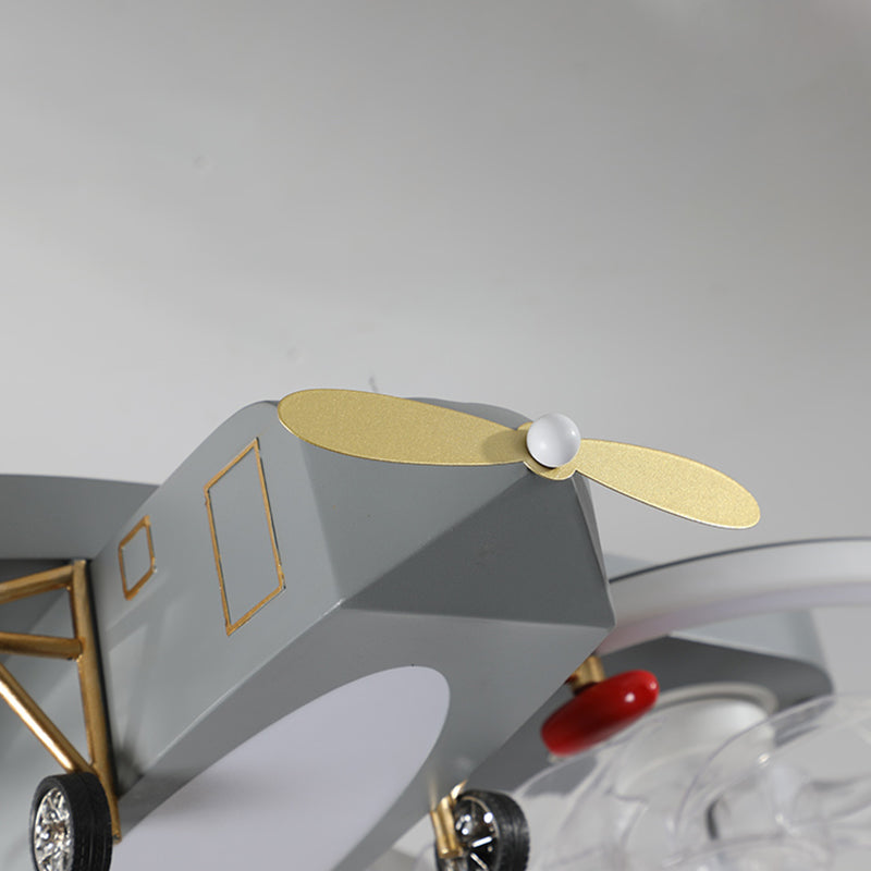 Kids LED Ceiling Fan Lamp Airplane Metal Fan Lighting in Grey for Bedroom