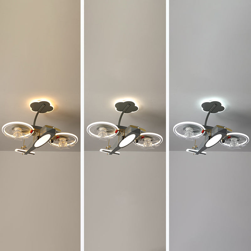 Kids LED Ceiling Fan Lamp Airplane Metal Fan Lighting in Grey for Bedroom