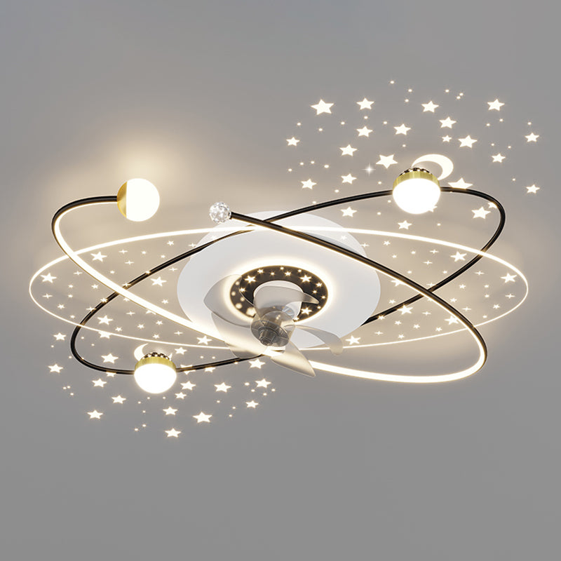 Modern LED Ceiling Fan Lamp Oval Metal Fan Lighting for Living Room