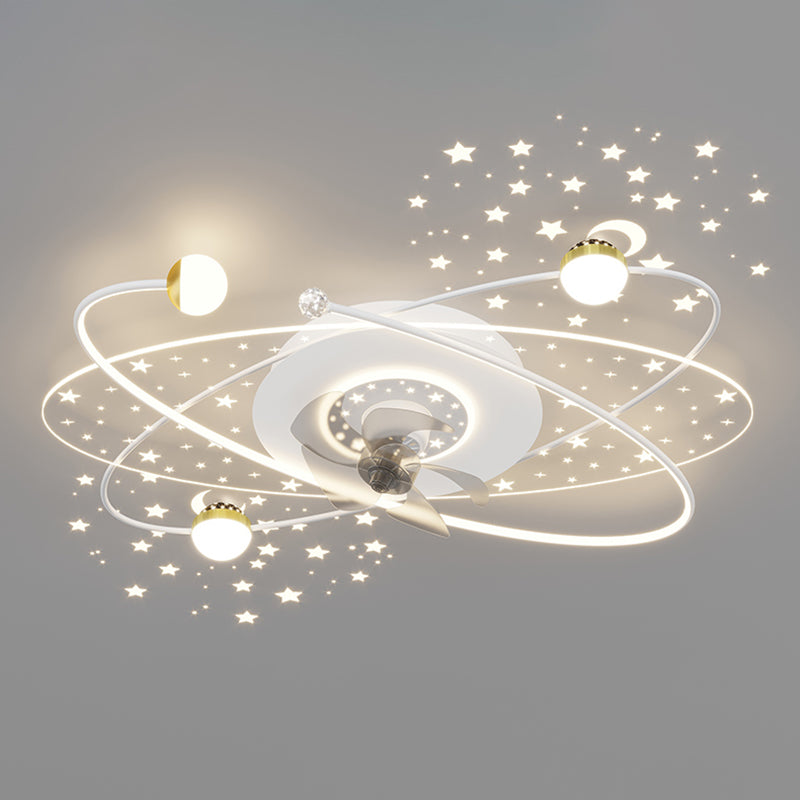 Modern LED Ceiling Fan Lamp Oval Metal Fan Lighting for Living Room