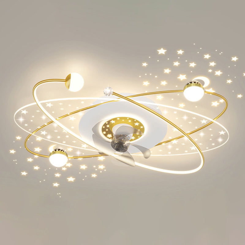 Modern LED Ceiling Fan Lamp Oval Metal Fan Lighting for Living Room