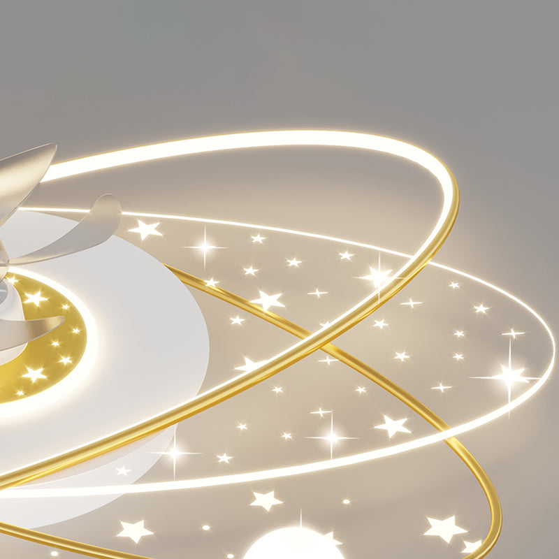 Modern LED Ceiling Fan Lamp Oval Metal Fan Lighting for Living Room