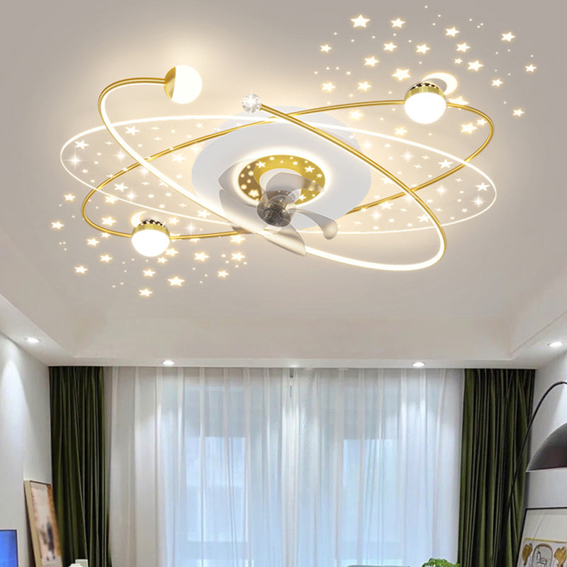 Modern LED Ceiling Fan Lamp Oval Metal Fan Lighting for Living Room