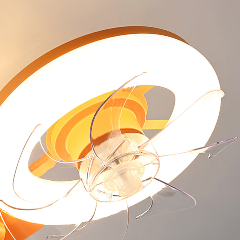 Kids LED Ceiling Fan Lamp Airplane Metal Fan Lighting in Blue and Orange for Bedroom