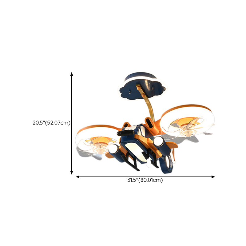 Kids LED Ceiling Fan Lamp Airplane Metal Fan Lighting in Blue and Orange for Bedroom