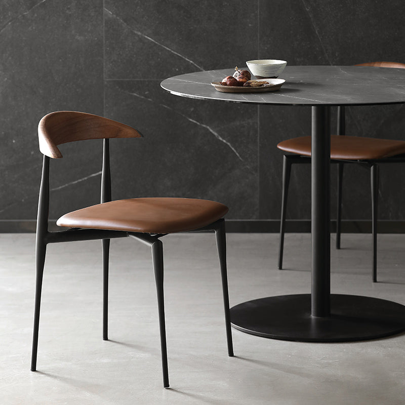 Industrial Upholstered Armless Chair Black Legs Kitchen Open Back Dining Chair
