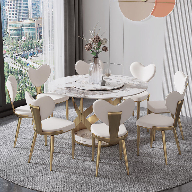 Faux Leather Kitchen Dining Chairs Glam Side Chairs with Metal Base