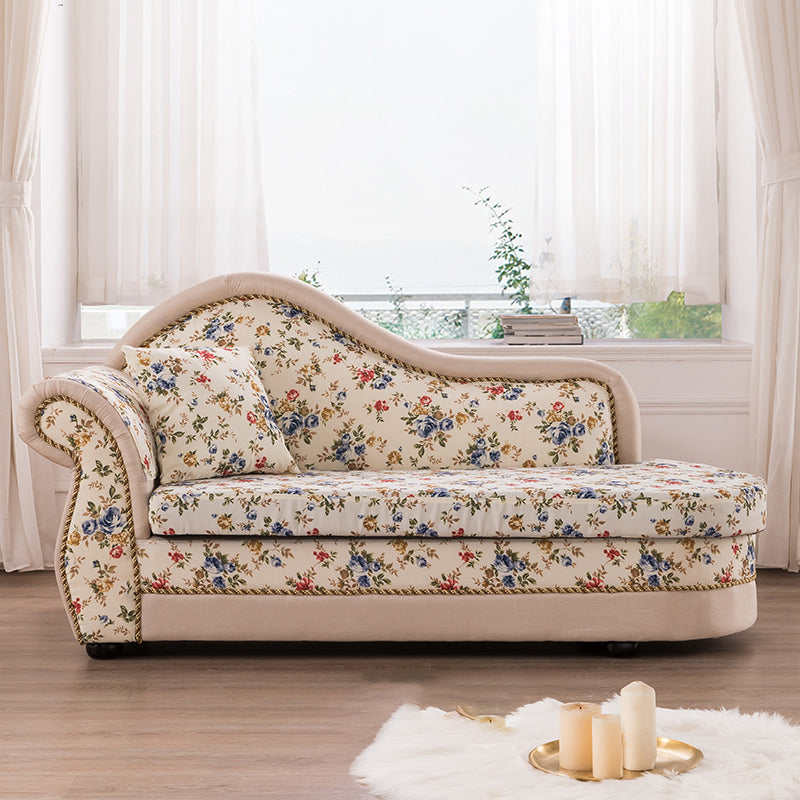 Traditional One Armed Accent Chair Fabric Rolled Arms Chaise