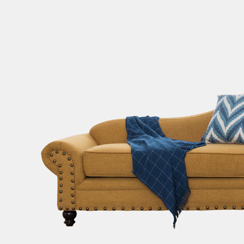 Contemporary Fabric One Armed Chaise Rolled Arms Accent Chair with Pillows