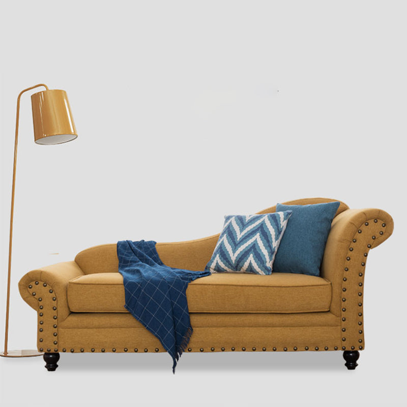 Contemporary Fabric One Armed Chaise Rolled Arms Accent Chair with Pillows